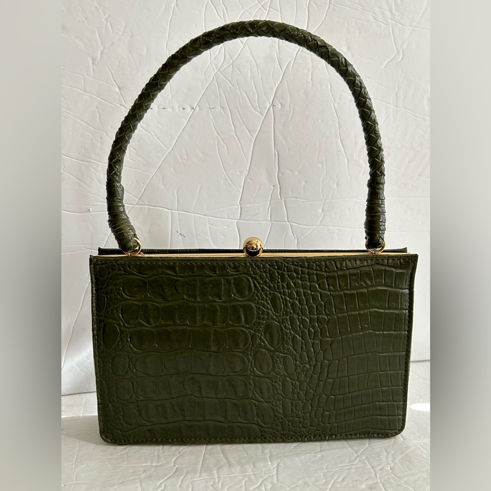 Isaac Mizrahi For Target Alligator Pattern Green Handbag Braided Handle
